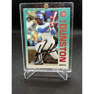 Shawon Dunston Signed 1992 Fleer Chicago Cubs Baseball Card 380 Autograph Mens